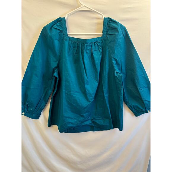 Pre-Loved  J.Crew Teal Square Neck Blouse (Size M) - Picture 3 of 5
